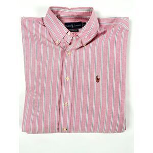 Vintage Ralph Lauren Men’s Classic Fit Button Up Shirt | Pink Blue Stripe Size M